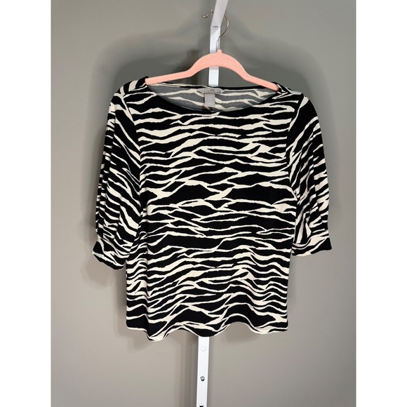 H&M Tops - H&M Zebra Print Blouse Black White Animal Print ‎ M Mob Wife Y2K Office Core
